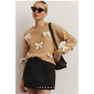 Maeve 3D Knit Bow Sweater with Bow Appliques Sz M